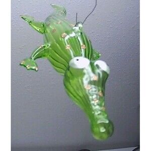 Pier 1 Imports Blown Glass Alligator Christmas Ornament w/ Glitter Rare 8.5"